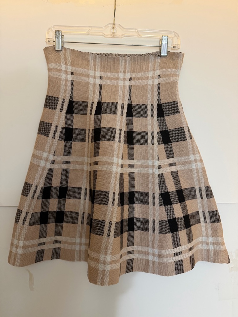 Beige Plaid Circle Skirt with Black Accents